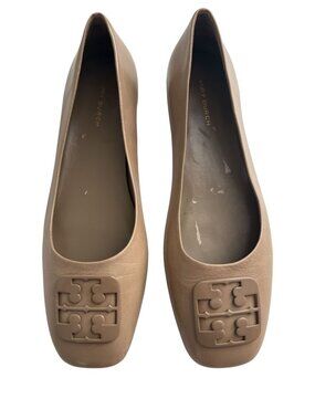 NEW Tory Burch Georgia Flats Tan Neutral Leather Logo Size US 7.5 [jb]